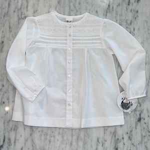 New Sarah Louise Girls White Shirt with Eyelet Trim and Pleats Across The Cheat